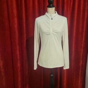 3/$40 EDDIE BAUER Cream White Ruched Quarter Zip Top Size M